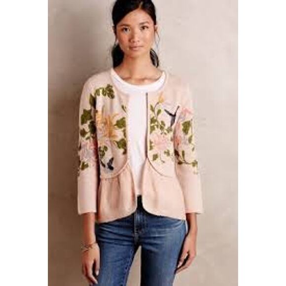 Anthropologie Moth Pink Beaded Embroidered Bird Winged Wonder Cardigan Size XS - Picture 11 of 11